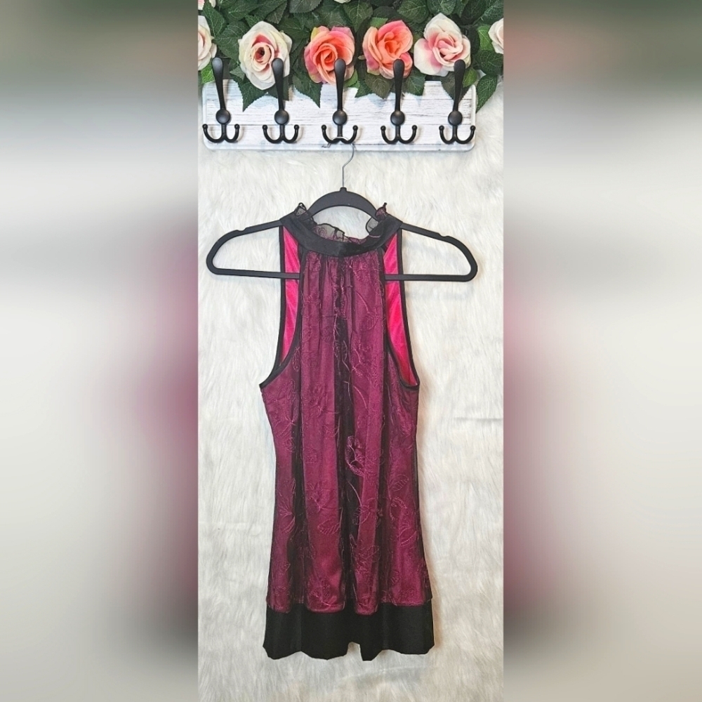 Le Chateau Knit Lace Overlay and Bow Halter Top